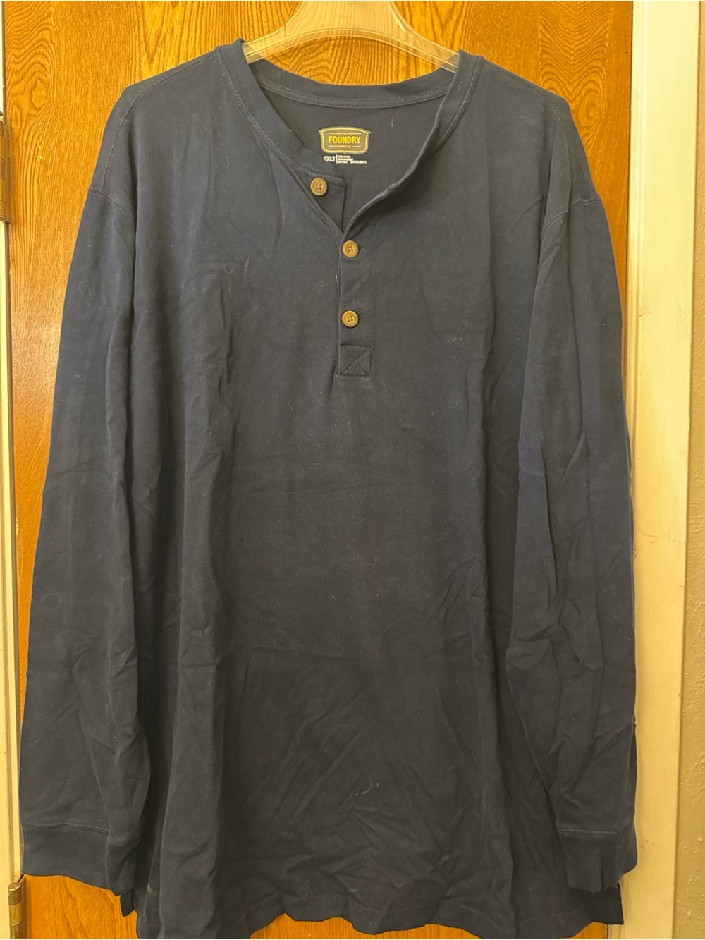 The Foundry Supply Co. Men’s Navy Long-Sleeve Henley with Wood Buttons